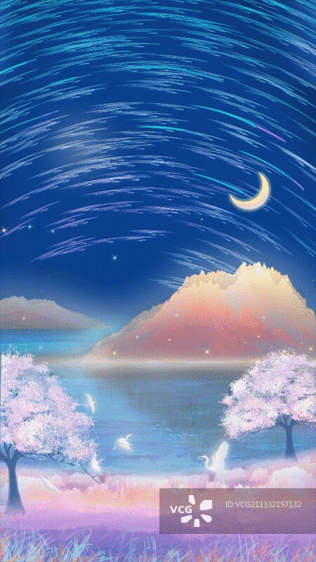 夜晚蓝色星空下流星划过，森林公园很安静上插画图片素材