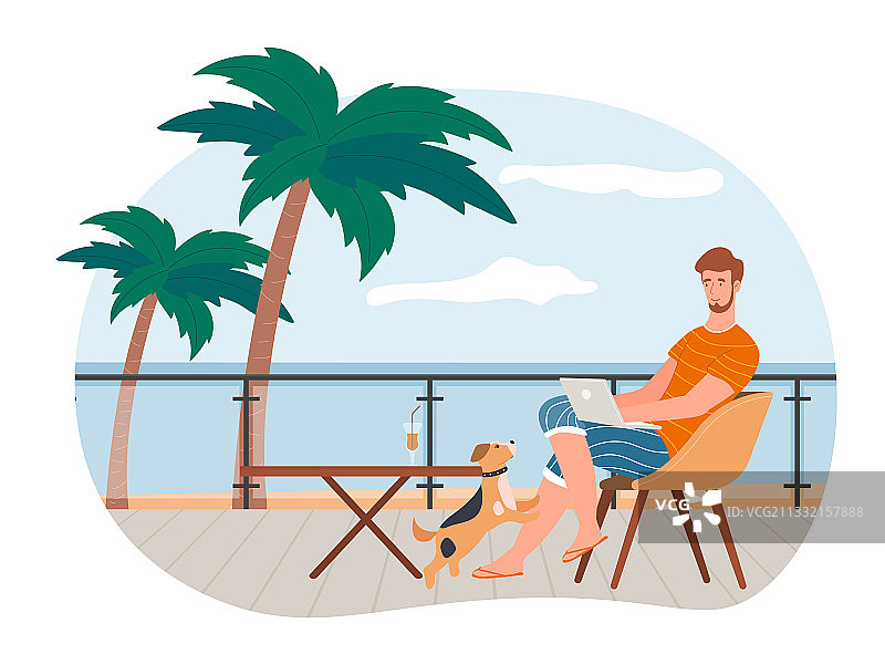 在甲板上远程办公的男人图片素材