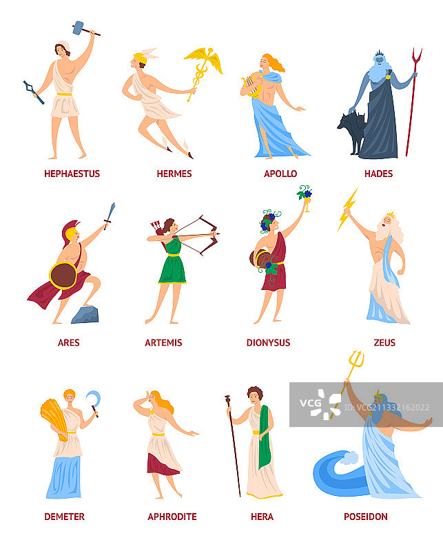 卡通彩色古希腊众神图片素材