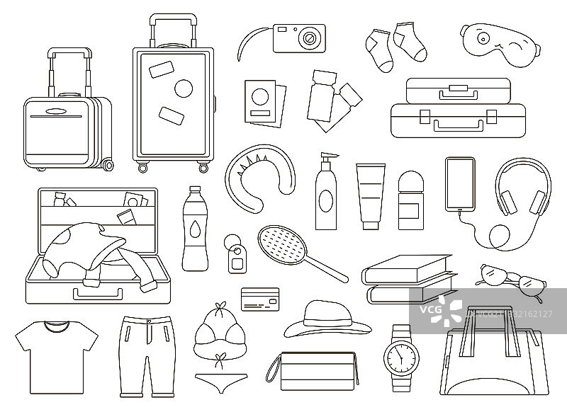 旅行用品细线图标集图片素材