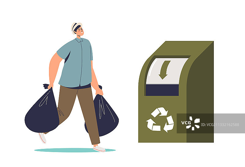 将装有衣服的袋子扔进回收箱的男人图片素材