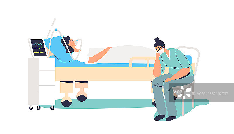 疲惫的护士在观察生病患者时睡着了图片素材