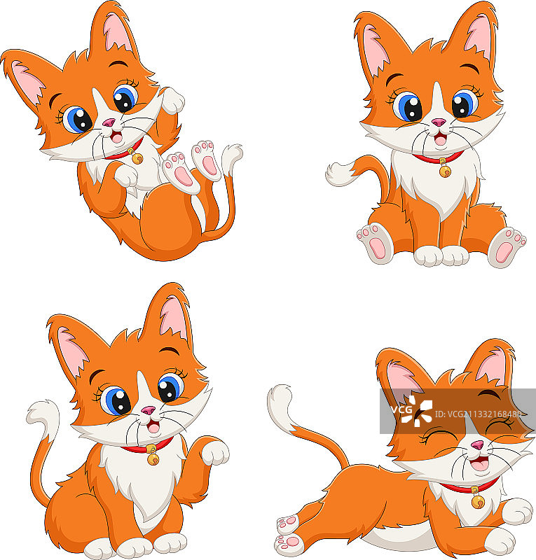 不同姿势的卡通小猫咪套装图片素材