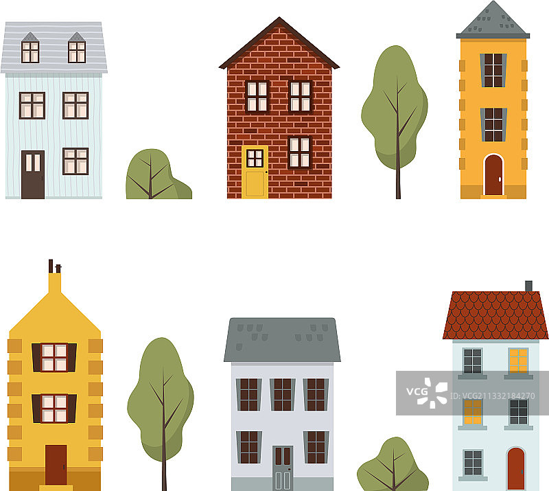 一组明亮的彩色房屋图片素材