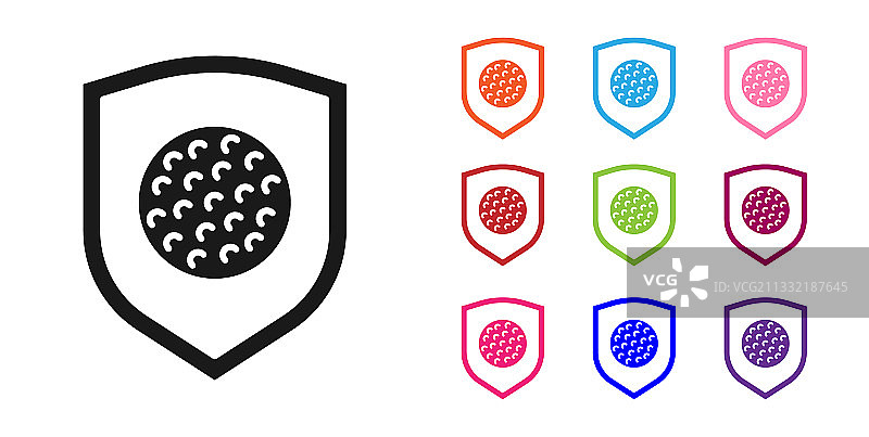 白色背景上的带盾牌黑色高尔夫球图标图片素材
