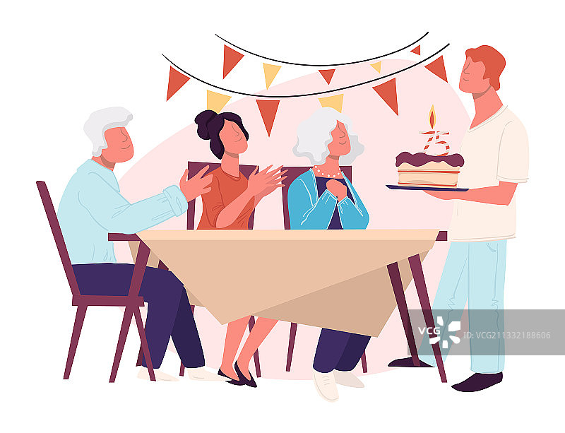 全家为爷爷庆祝生日图片素材
