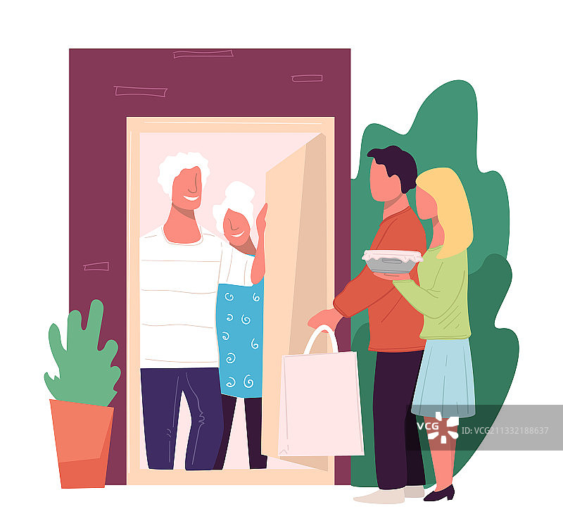 孩子们在家探望父母的家庭夜晚图片素材