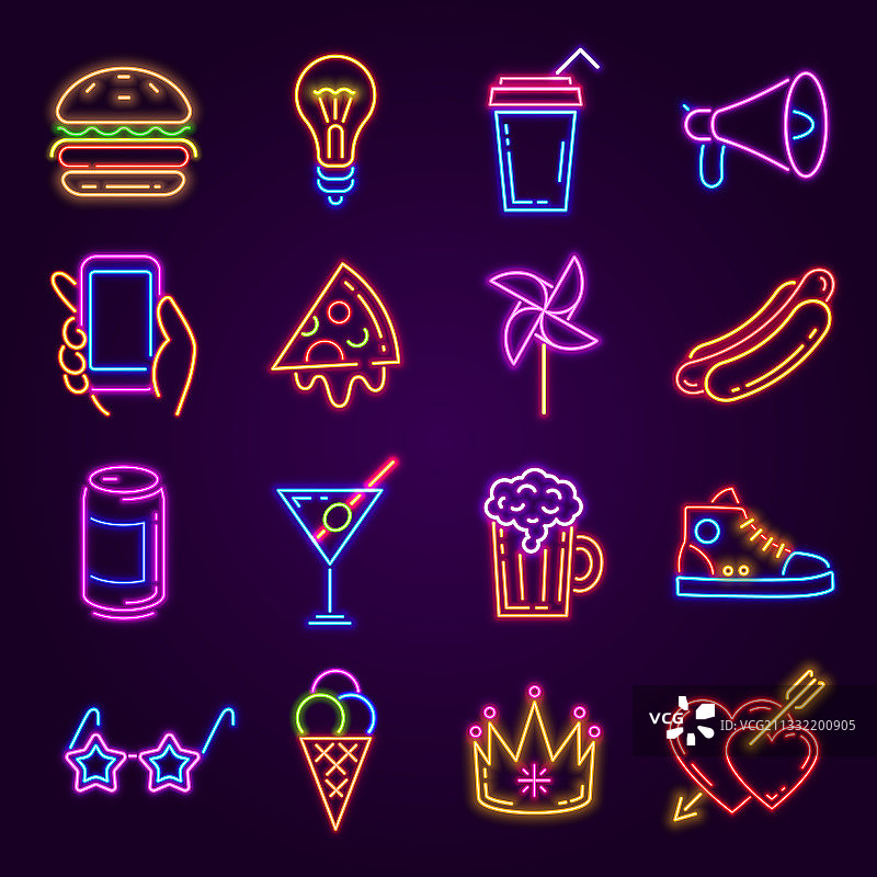 迪斯科派对之夜的霓虹灯发光图标图片素材