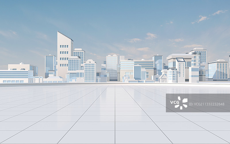 城市与空白地面 3D渲染图片素材