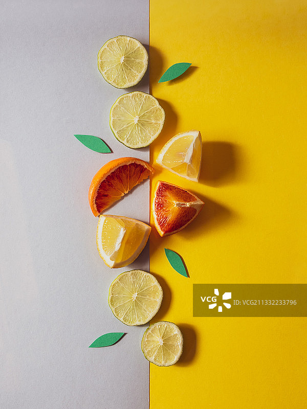 桌子上柑橘类水果的俯视照片图片素材