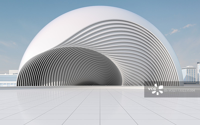 白色的抽象几何建筑 3D渲染图片素材