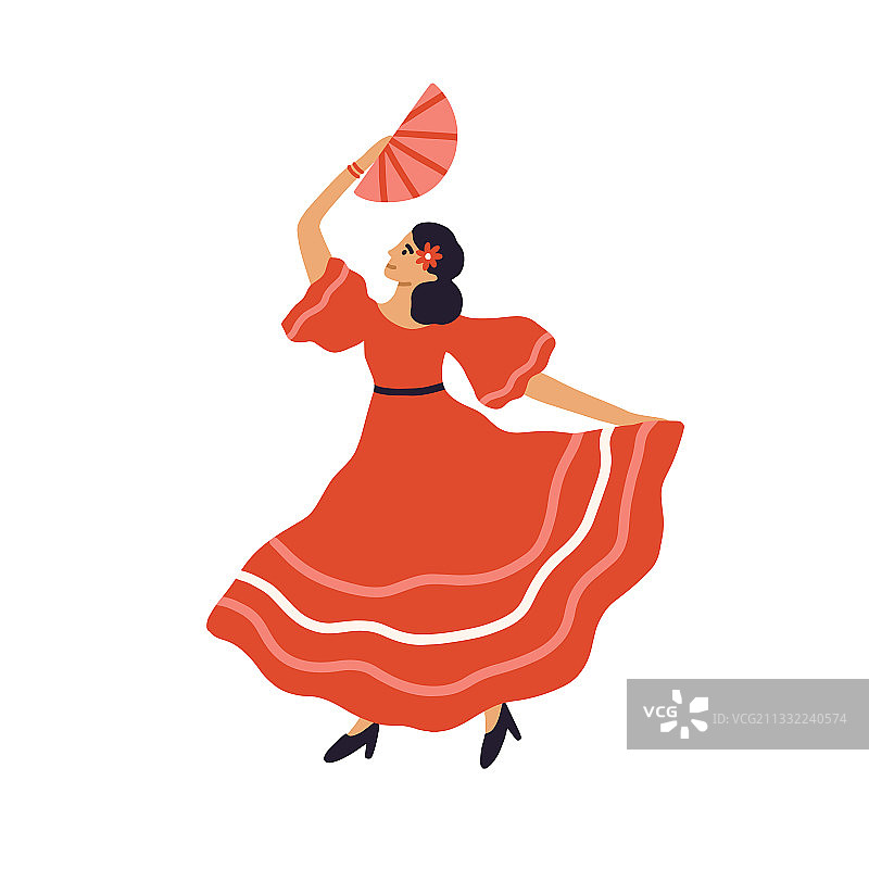 手持扇子跳舞的西班牙弗拉门戈舞者图片素材