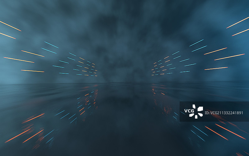 霓虹线条与烟雾背景 3D渲染图片素材