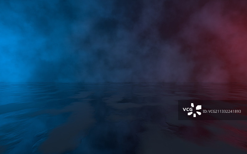 夜晚潮湿的地面与烟雾背景 3D渲染图片素材