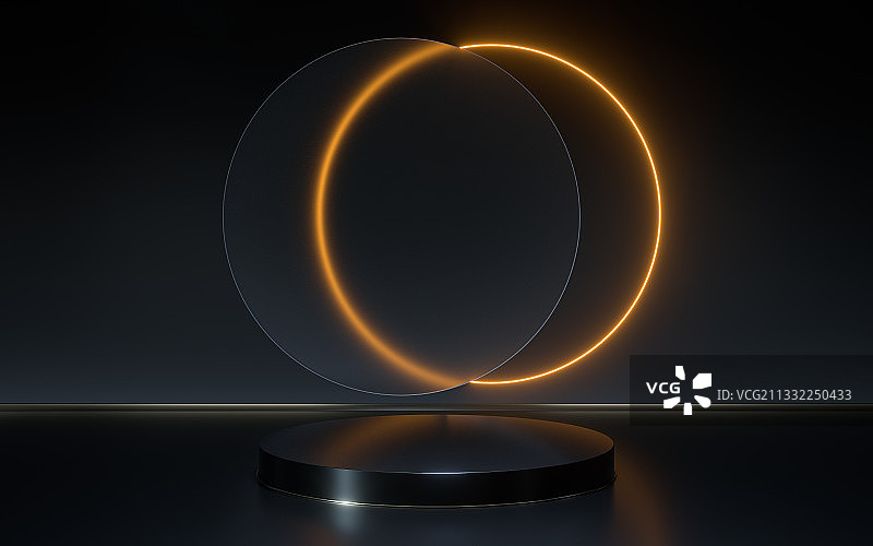 黑色背景下的霓虹线条与置物台 3D渲染图片素材