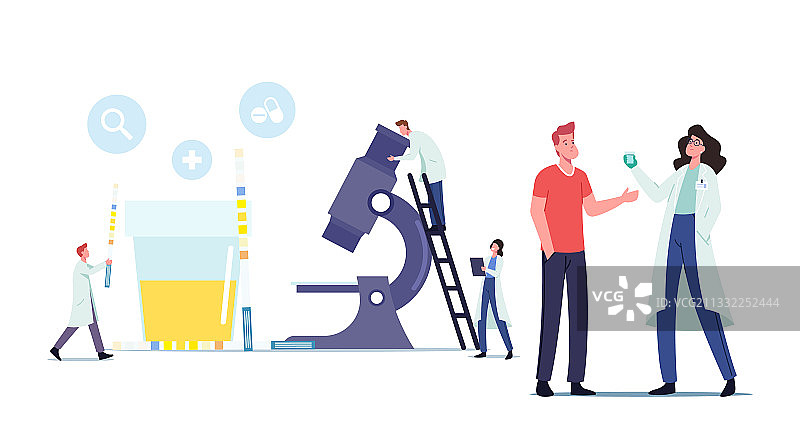在诊所进行尿液检查的男性角色图片素材