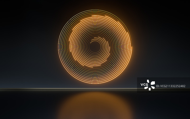 空房间内的霓虹线条 3D渲染图片素材