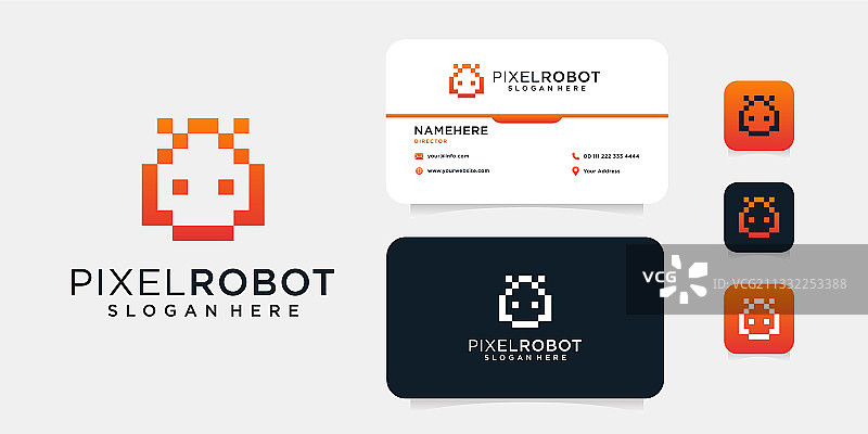 机器人像素Logo设计与名片图片素材
