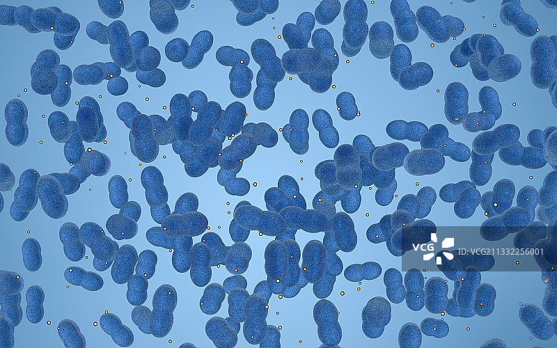 蓝色背景下的细菌 3D渲染图片素材