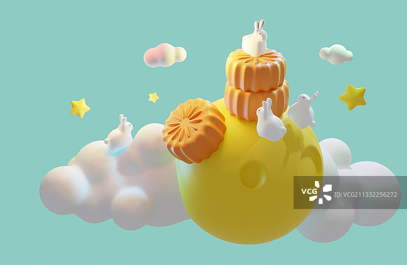 中秋月兔和月饼图片素材