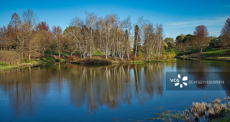美国伊利诺伊州格伦维尤蓝天湖泊美景图片素材