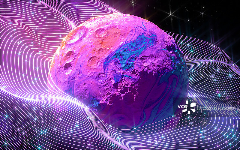 星空背景下彩色星球 3D渲染图片素材