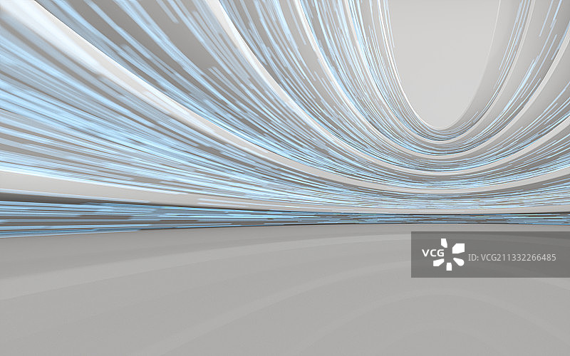 白色的抽象建筑与发光的线条 3D渲染图片素材