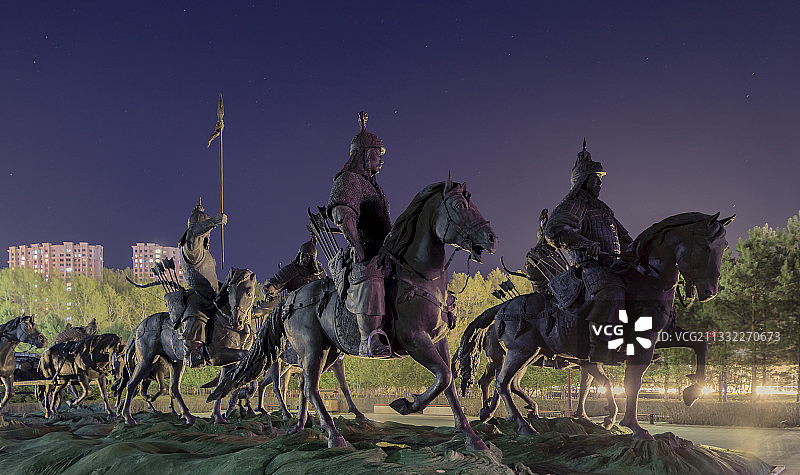 成吉思汗广场夜景图片素材