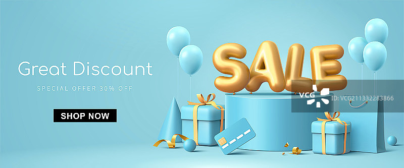 3D蓝色折扣销售创意设计横幅图片素材