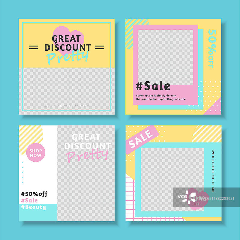 可爱马卡龙色社群贴文模版集合图片素材