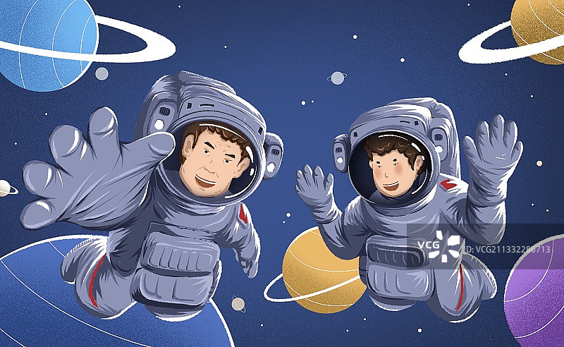 宇航员父子星球插画图片素材