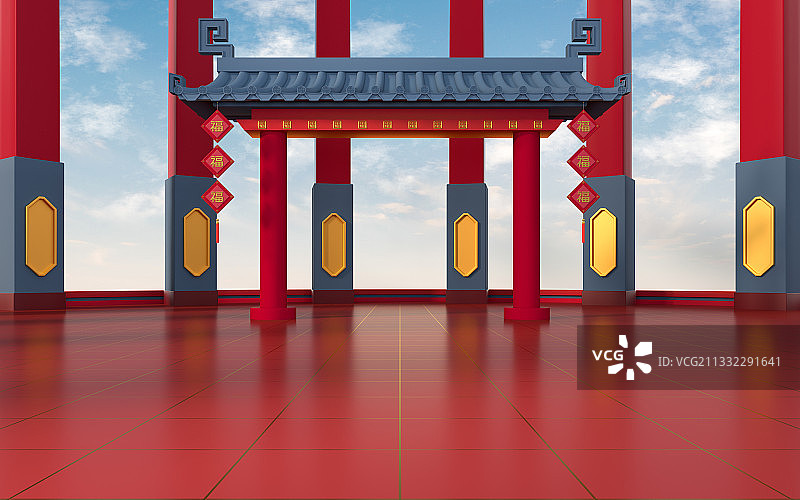 中国风建筑背景 3D渲染图片素材