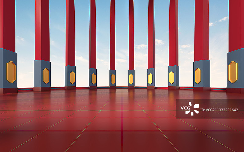 中国风建筑背景 3D渲染图片素材