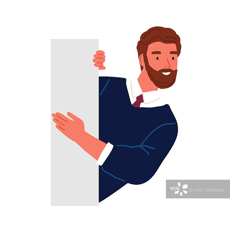 留胡子的商务男从墙后窥视图片素材