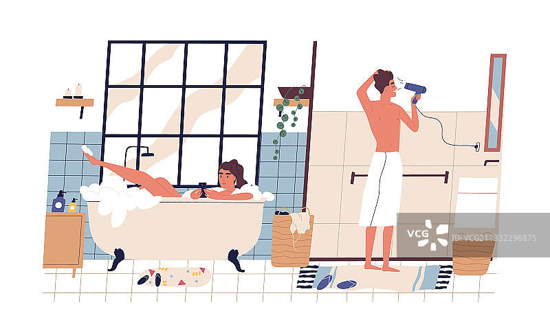 年轻情侣的日常卫生习惯图片素材