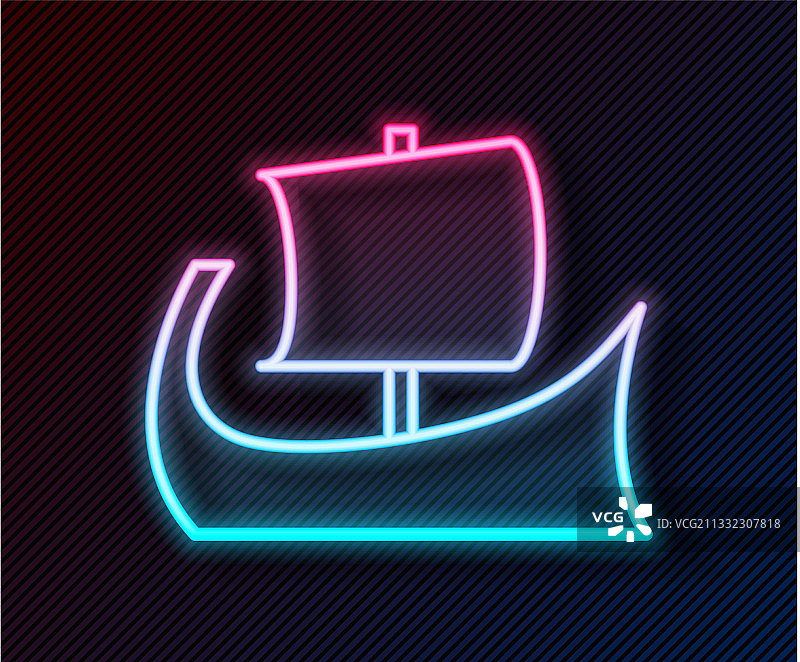 发光霓虹灯线条古希腊三列桨战舰图标图片素材