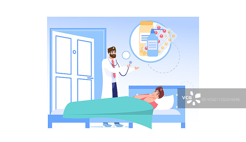 扁平卡通患者与医生在线图片素材