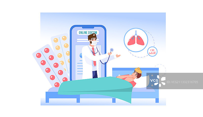 扁平卡通患者与医生在线图片素材