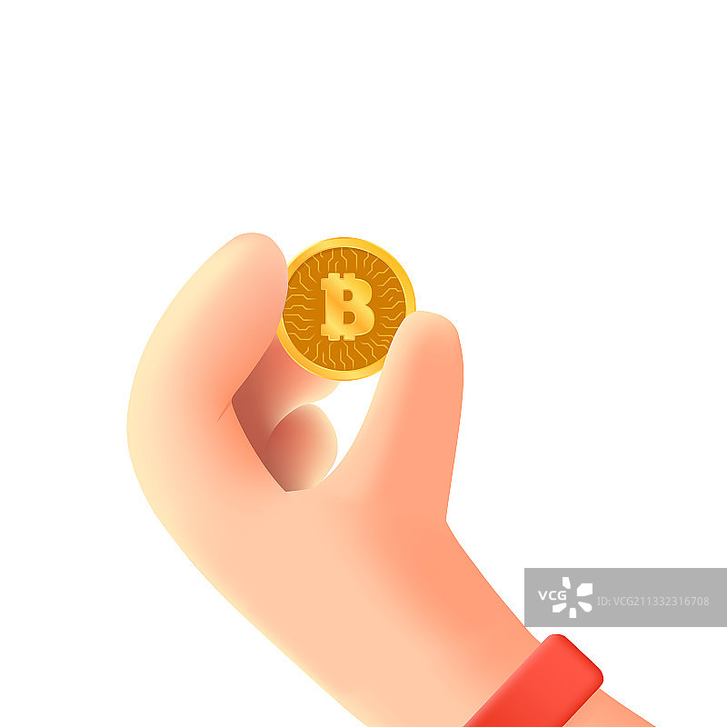 手持3D卡通风格比特币图片素材