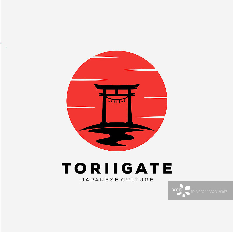 日式日落鸟居logo设计图片素材