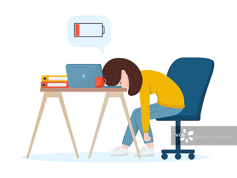 在办公桌前工作的职业倦怠疲惫工人图片素材