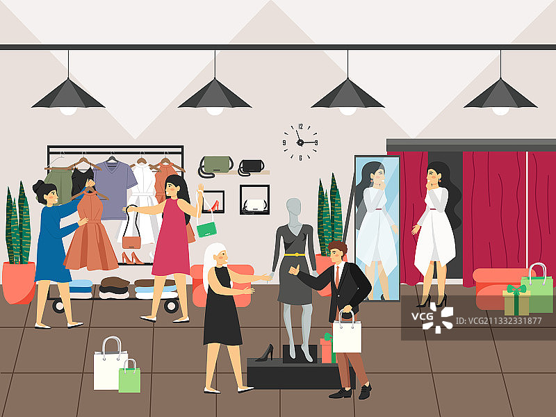 女人在服装店购物买衣服图片素材