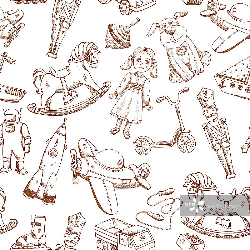 复古手绘玩具图案图片素材