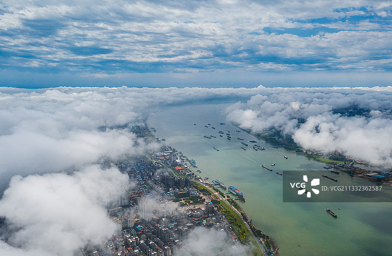 荆州长江城市云海图片素材