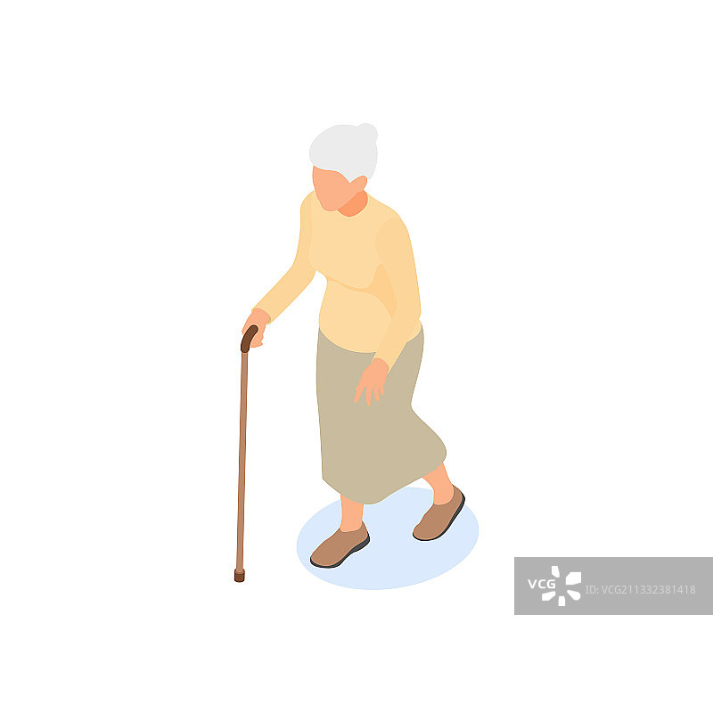 拄着拐杖行走的老年妇女图片素材