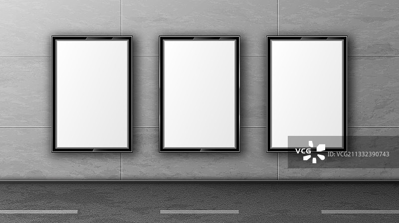 墙上黑色框架中的空白街道广告牌图片素材