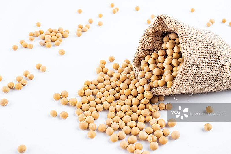 麻袋子倒出的黄豆图片素材
