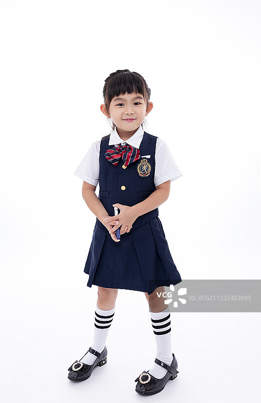穿校服的小女孩棚拍人像图片素材