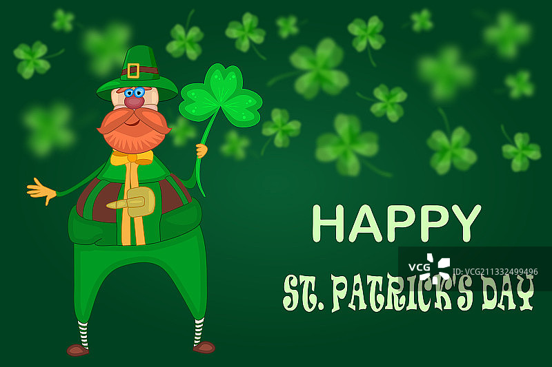 绿色背景上的小妖精和三叶草图片素材