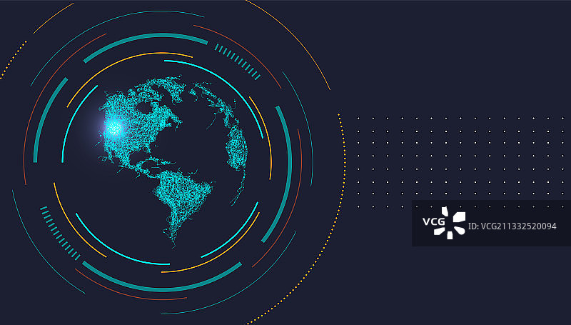 蓝色地球在环形线中间的平面设计元素。抽象矢量高科技商业背景图片素材